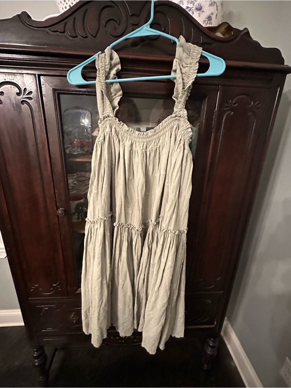Rylee + Cru Sage Green Ruffled Strap Midi Dress
